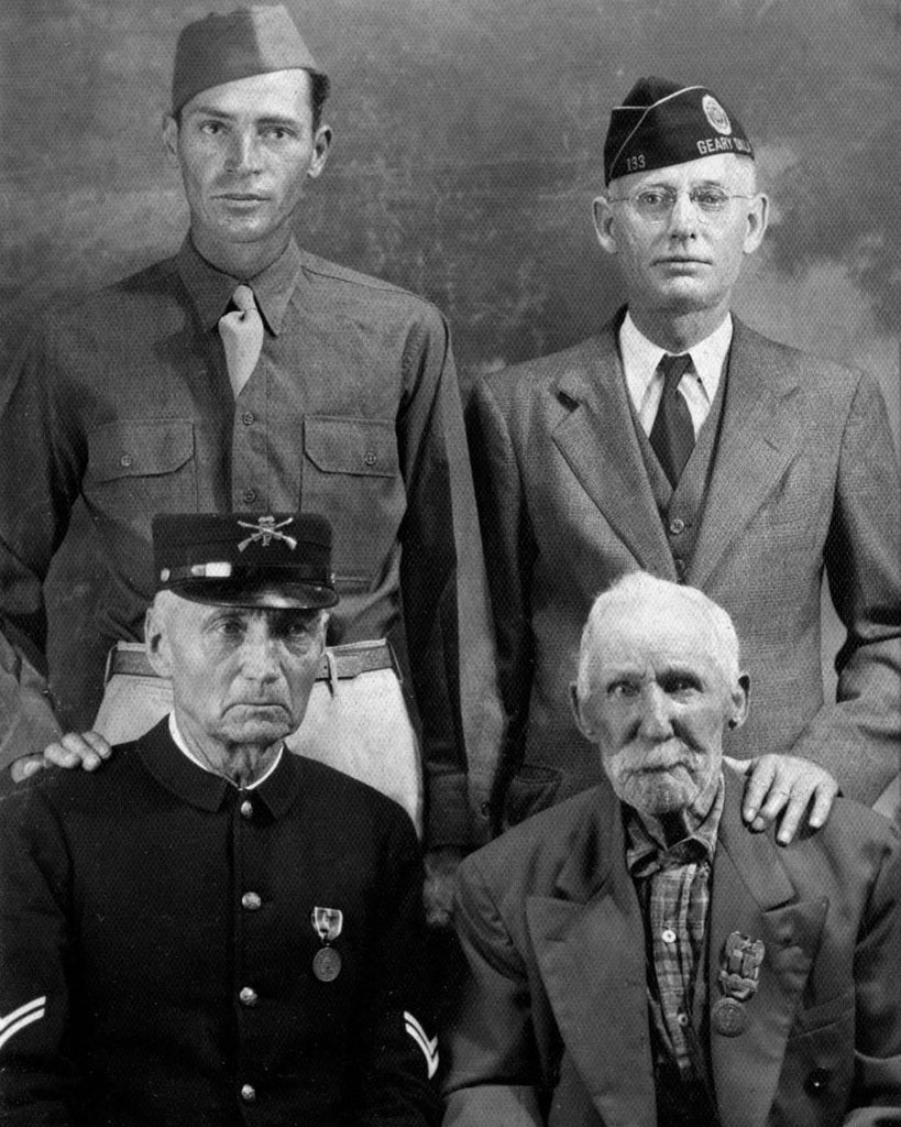 Veterans of four different wars from the same town of Geary, Oklahoma, 1940s