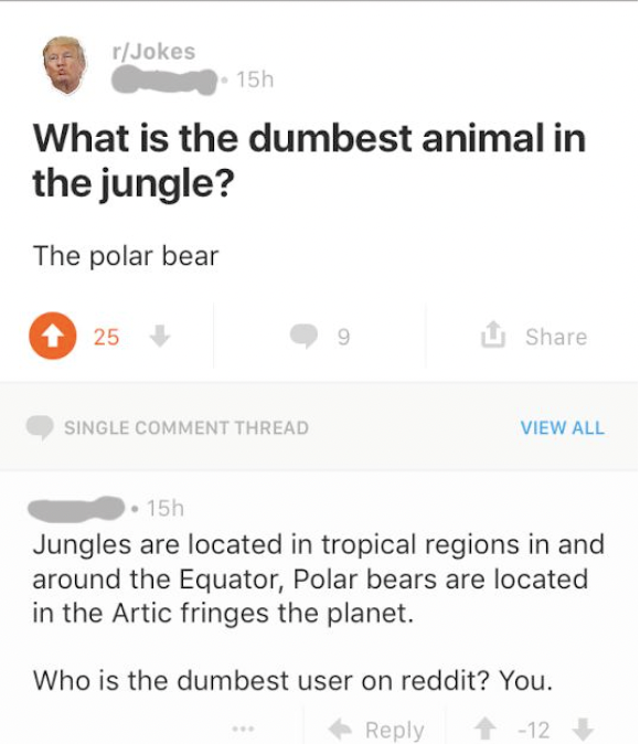 Missed Joke - What is the dumbest animal in the jungle? The polar bear