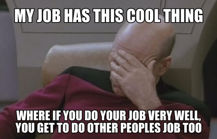 work memes - funny struggles work memes - My Job Has This Cool Thing Where If You Do Your Job Very Well, You Get To Do Other Peoples Job Too