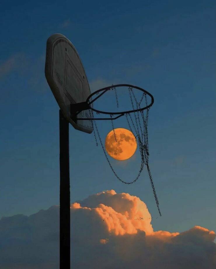 monday morning randomness - moon in basketball hoop