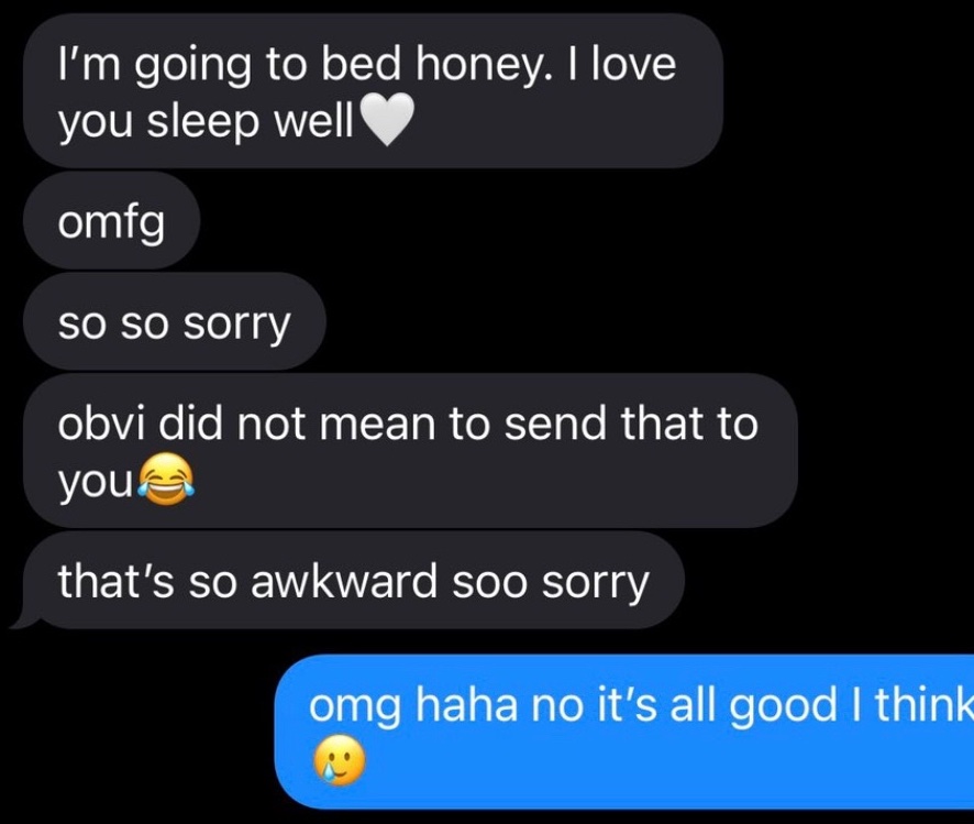 Dude's Taking L's Online - multimedia - I'm going to bed honey. I love you sleep well omfg So so sorry obvi did not mean to send that to you that's so awkward soo sorry omg haha no it's all good I think