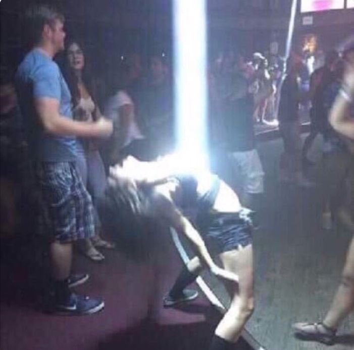 chaotic nightclub photos - girl beam of light meme
