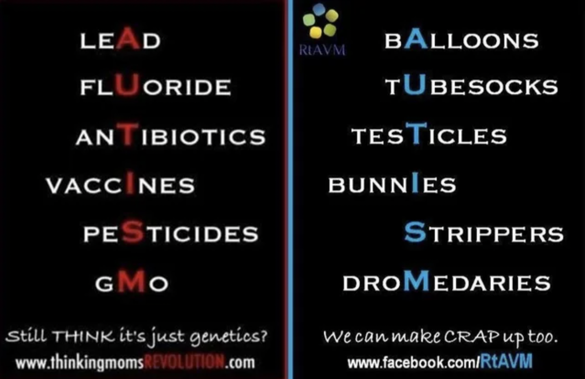 Lead Fluoride Antibiotics Vaccines Pesticides Gmo Testicles Bunnies Strippers Dromedaries Still Think it's just genetics?