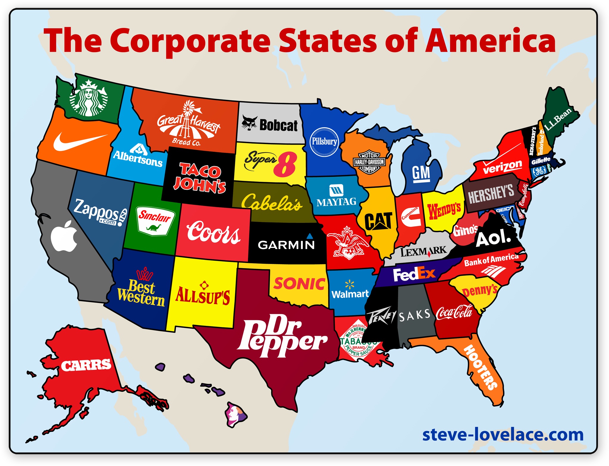 heroes become the villain - corporate states of america - The Corporate States of America Great Harvest Bobcat Pillsbury read Co Albertsons Taco Super 8 Gm John'S Cabela's Maytag Zappos Sinclair Coors Cat Wendy's Garmin Lexmark wkr Best Allsup'S Western C