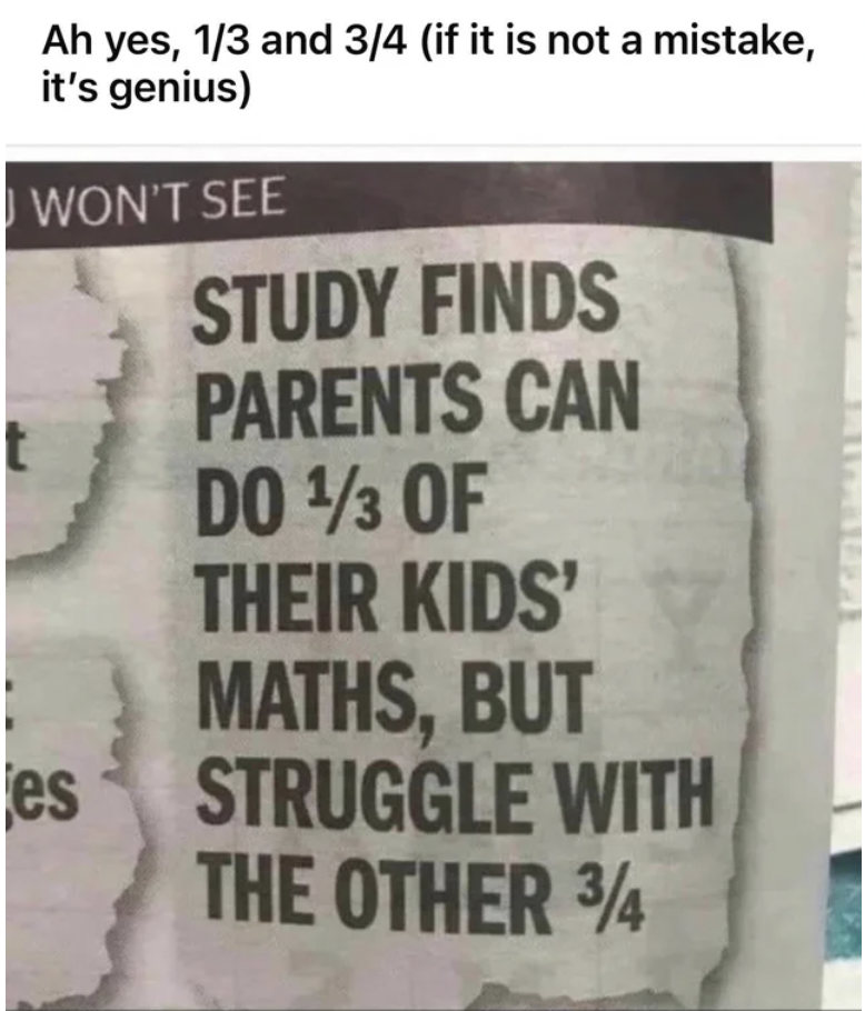 People Who Don't Get the Joke - Study Finds Parents Can Do 3 Of Their Kids' Maths, But Struggle With The Other 34