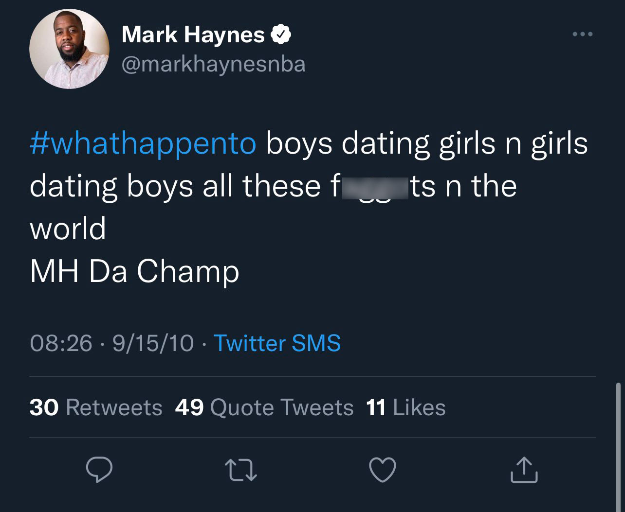 Mark Haynes NBA tweets - grognak the destroyer attorney at law fanart - Mark Haynes boys dating girls n girls dating boys all these faggots n the world Mh Da Champ 91510 Twitter Sms 30 49 Quote Tweets 11 27