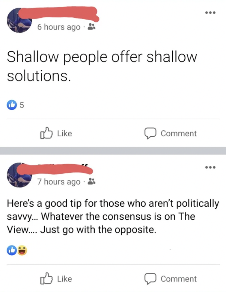 Facepalms - Shallow people offer shallow solutions.