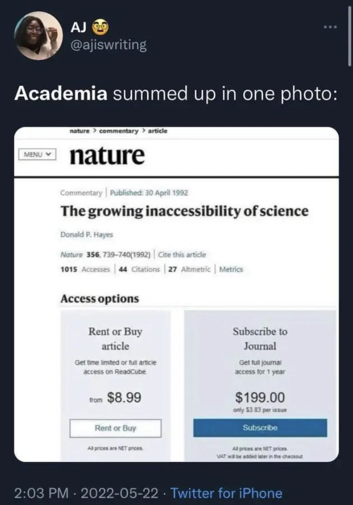 Facepalms - Academia summed up in one photo nature commentary article Menu nature Commentary Published The growing inaccessibility of science