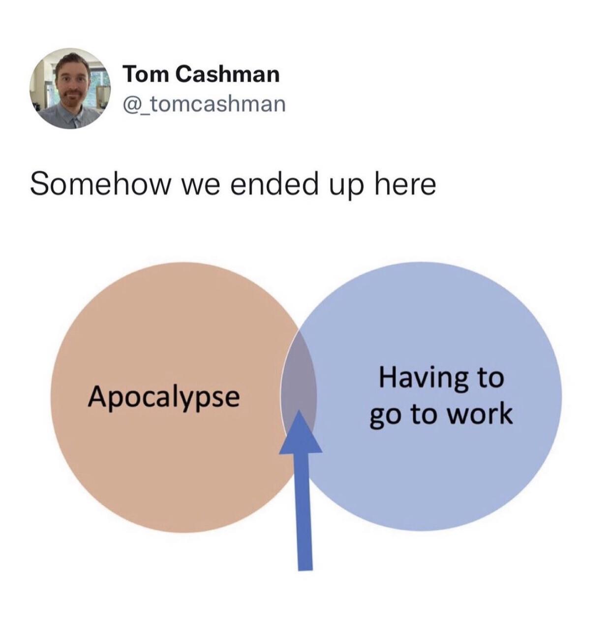 cool random pics - cool pics and memes somehow we ended up here meme - Tom Cashman Somehow we ended up here Apocalypse Having to go to work