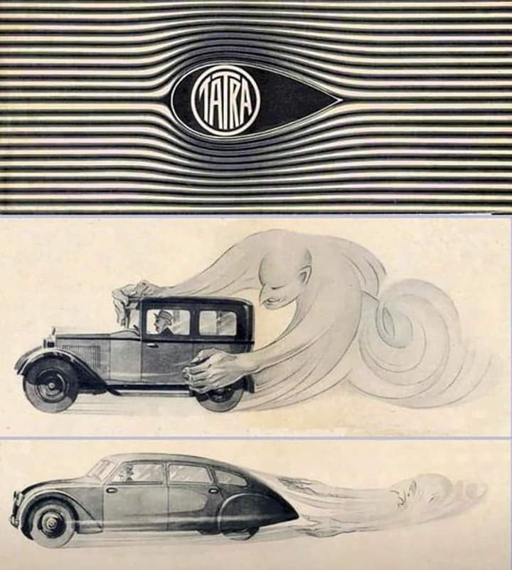 Car manufacturer Tatra explaining aerodynamics (1934).