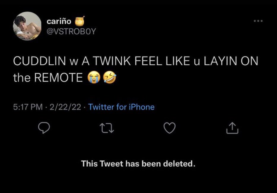 Unhinged Tweets - dream coming out tweet - cario Cuddlin w A Twink Feel u Layin On the Remote 22222 Twitter for iPhone 22 This Tweet has been deleted. O