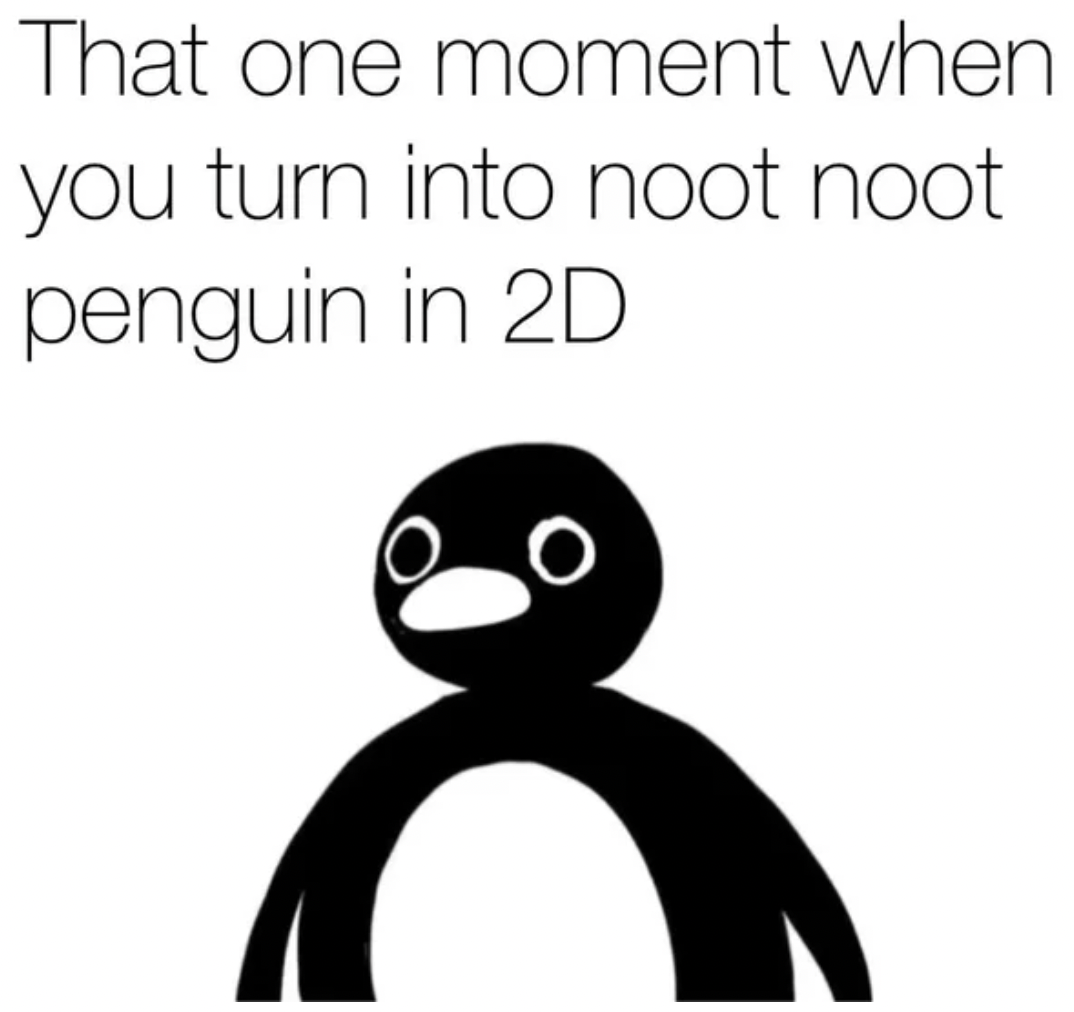 Anti-Memes - you both cheating - That one moment when you tum into noot noot penguin in 2D