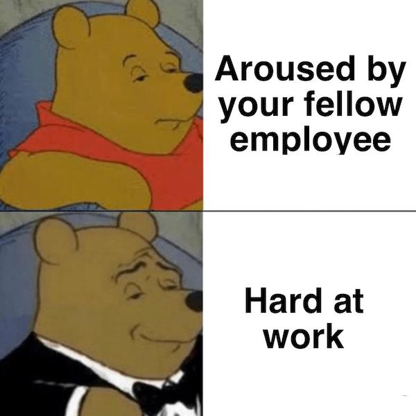 dirty memes - sement winnie the pooh meme - Aroused by your fellow employee Hard at work
