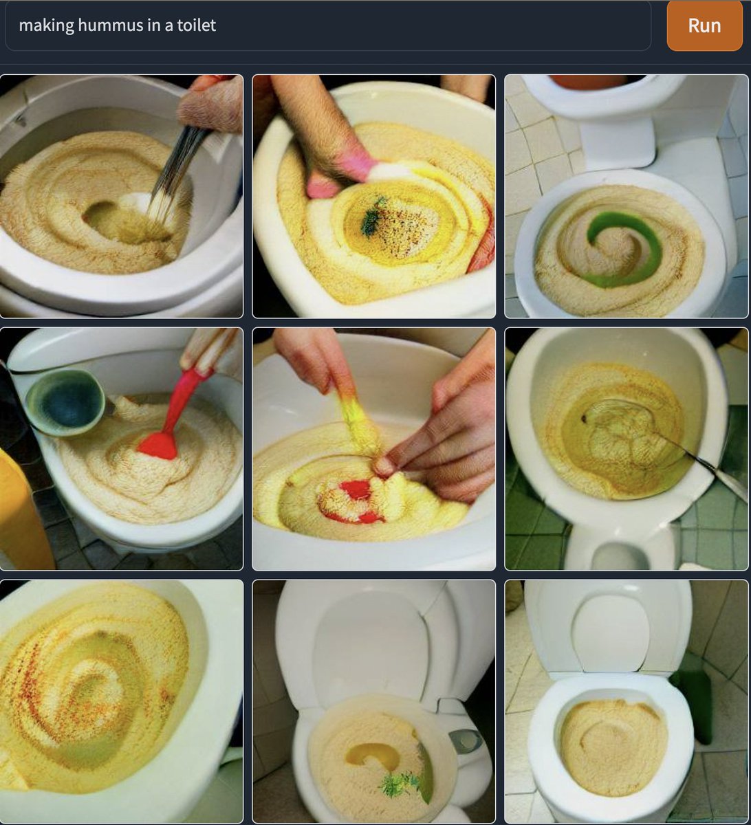 Dall-E Mini - appetizer - making hummus in a toilet 17 C Run