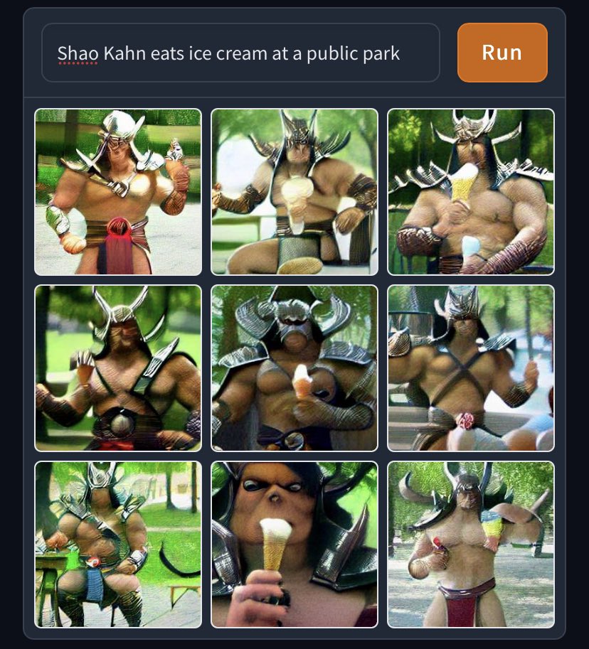 Dall-E Mini - cartoon - Shao Kahn eats ice cream at a public park K Run