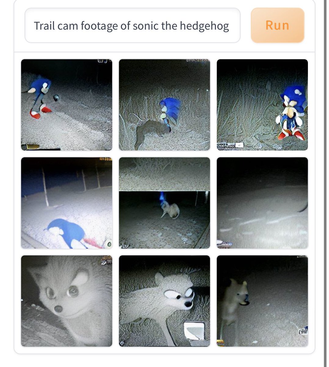 Dall-E Mini - plastic - Trail cam footage of sonic the hedgehog Quacion Nj Gugur Run Gb