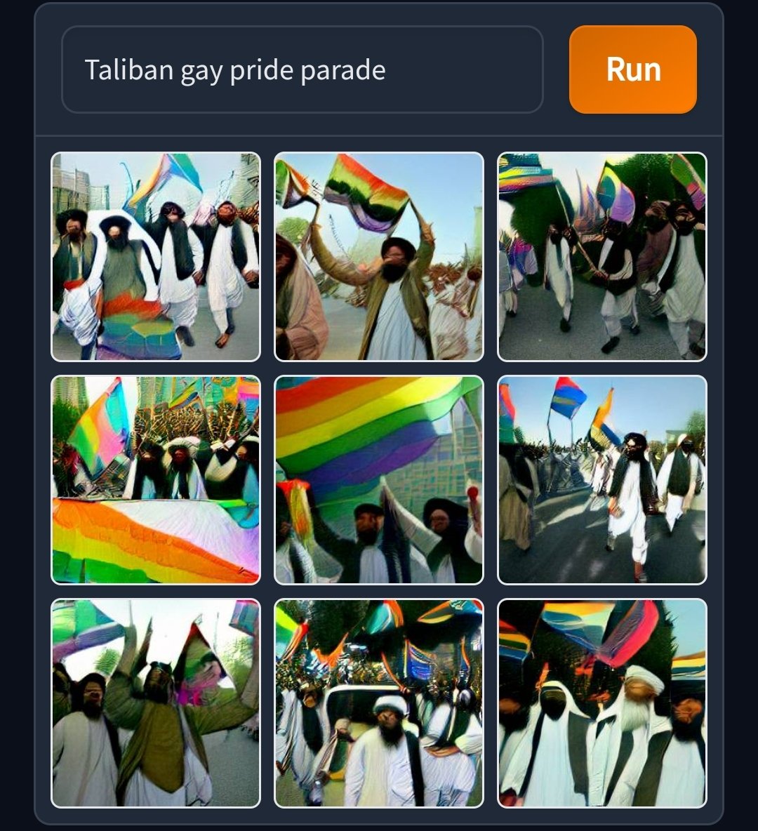 Dall-E Mini - games - Taliban gay pride parade Run