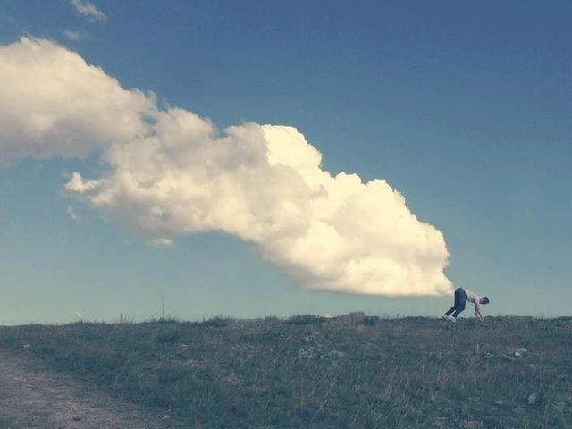 perfectly timed photos -  forced perspective clouds