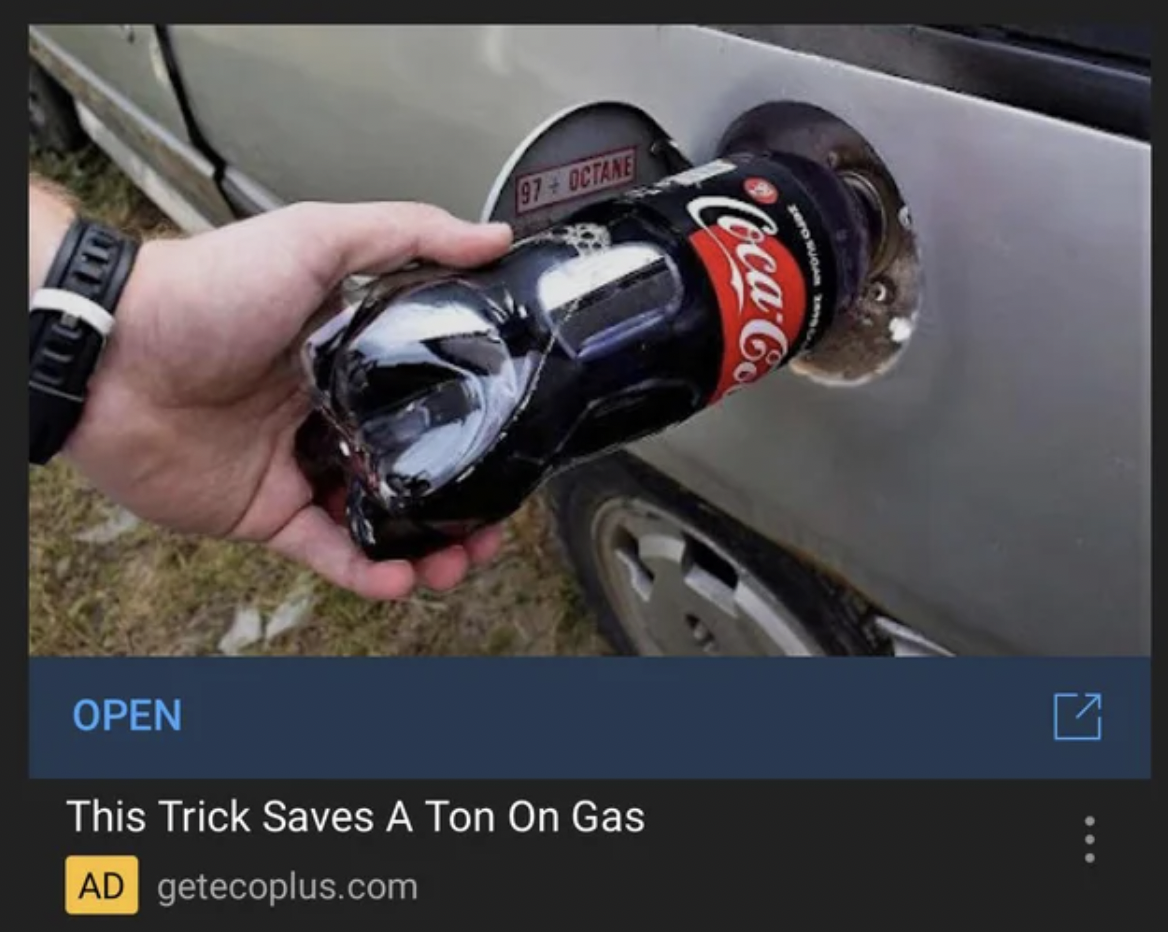 Dumb Facepalms - pouring coke in gas tank