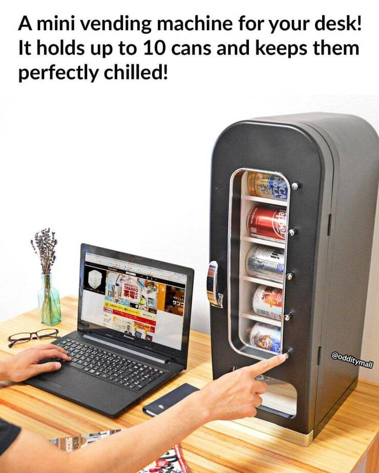 random pics - mini vending machine - A mini vending machine for your desk! It holds up to 10 cans and keeps them perfectly chilled! Tan 8 Iccgg Thanko M While
