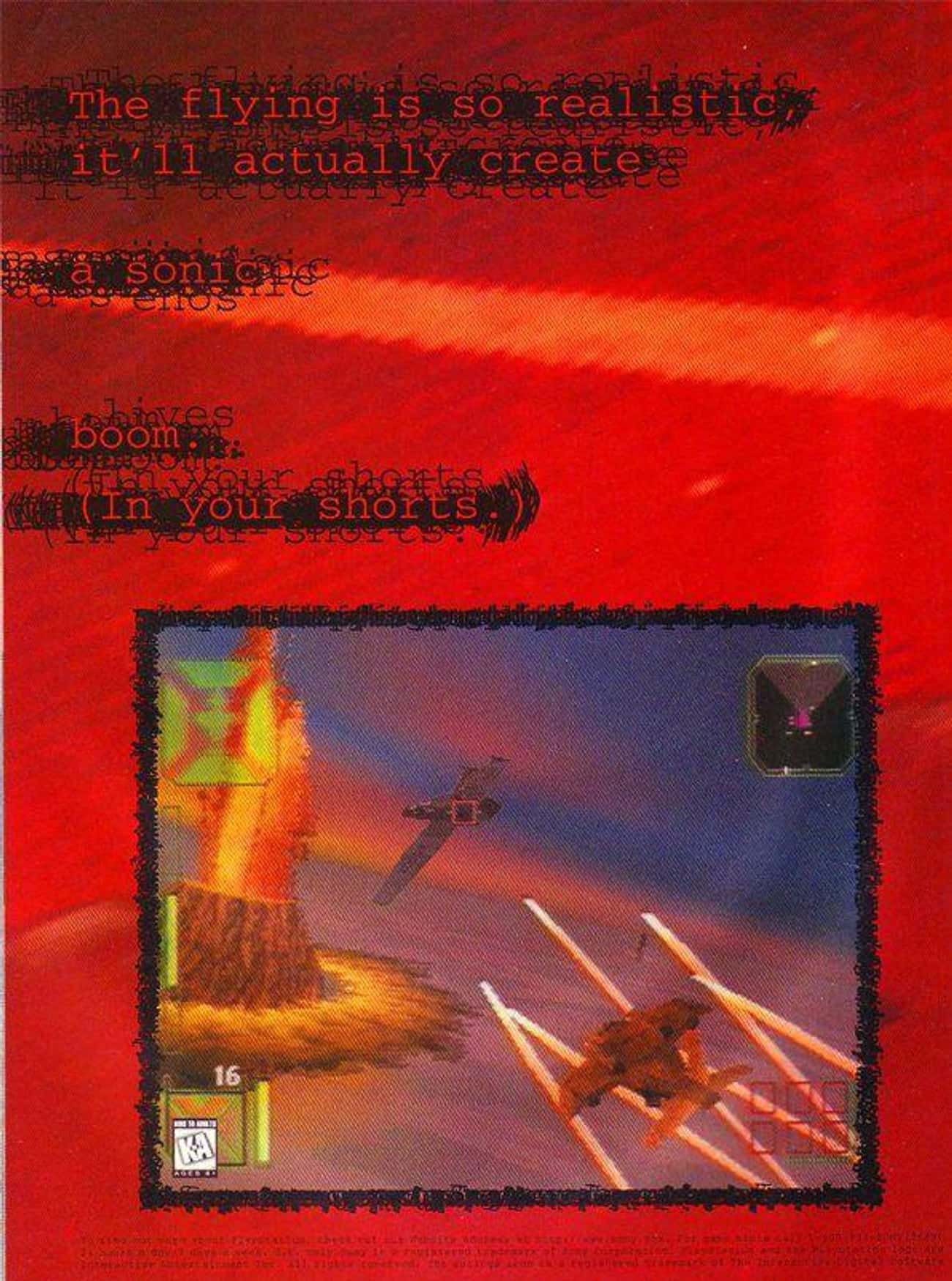 Vintage Gaming Ads - poster - The flying is so realistic it'll actually create acCuaTT Create a sonigre Senos shinves boom. your shorts In your shorts Use Sprox 16 50 A70 Salon Gy BHsup Wetter Latest Ter. all rigu mestadio 30 Fame Rameno Scerts Prosemary 