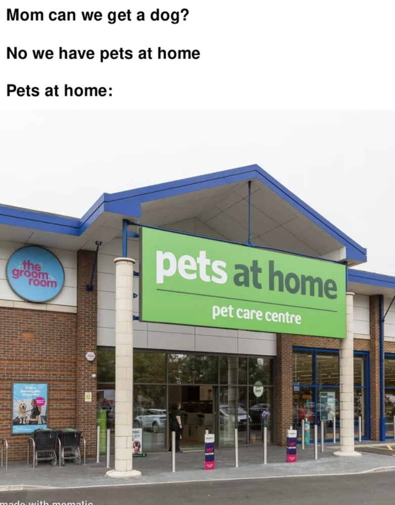 Anti-Memes - pets at home guildford - Mom can we get a dog? No we have pets at home Pets at home the groom room with momatio pets at home pet care centre