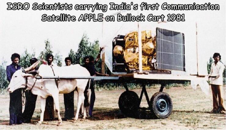 funny pics and memes - satellite on bullock cart - Isro Scientists carrying India's first Communication Satellite Apple on Bullock Cart 1981