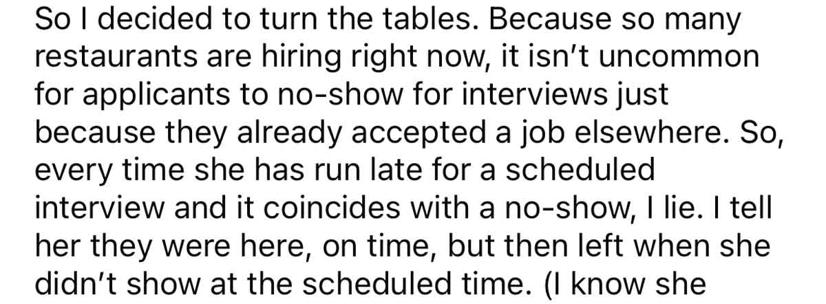 Worker Trains Boss to Be on Time - handwriting - So I decided to turn the tables. Because so many restaurants are hiring right now, it isn't uncommon for applicants to noshow for interviews just because they already accepted a job elsewhere. So, every tim