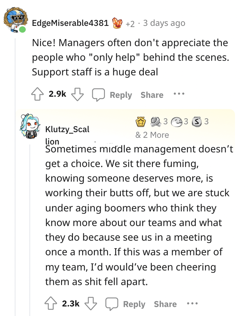 Employee Gets Raise After Audit -  Nice! Managers often don't appreciate the people who "only help" behind the scenes. Support staff is a huge deal Klutzy_Scal Sometimes middle management doesn't get a choice. We sit there fuming, knowing someone deserves