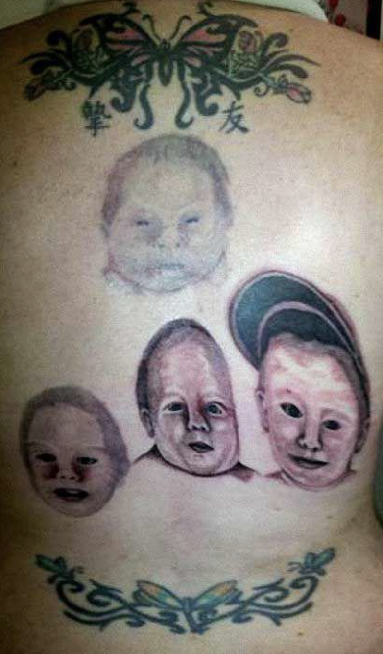Awful Tattoos - bad tattoo of kids -