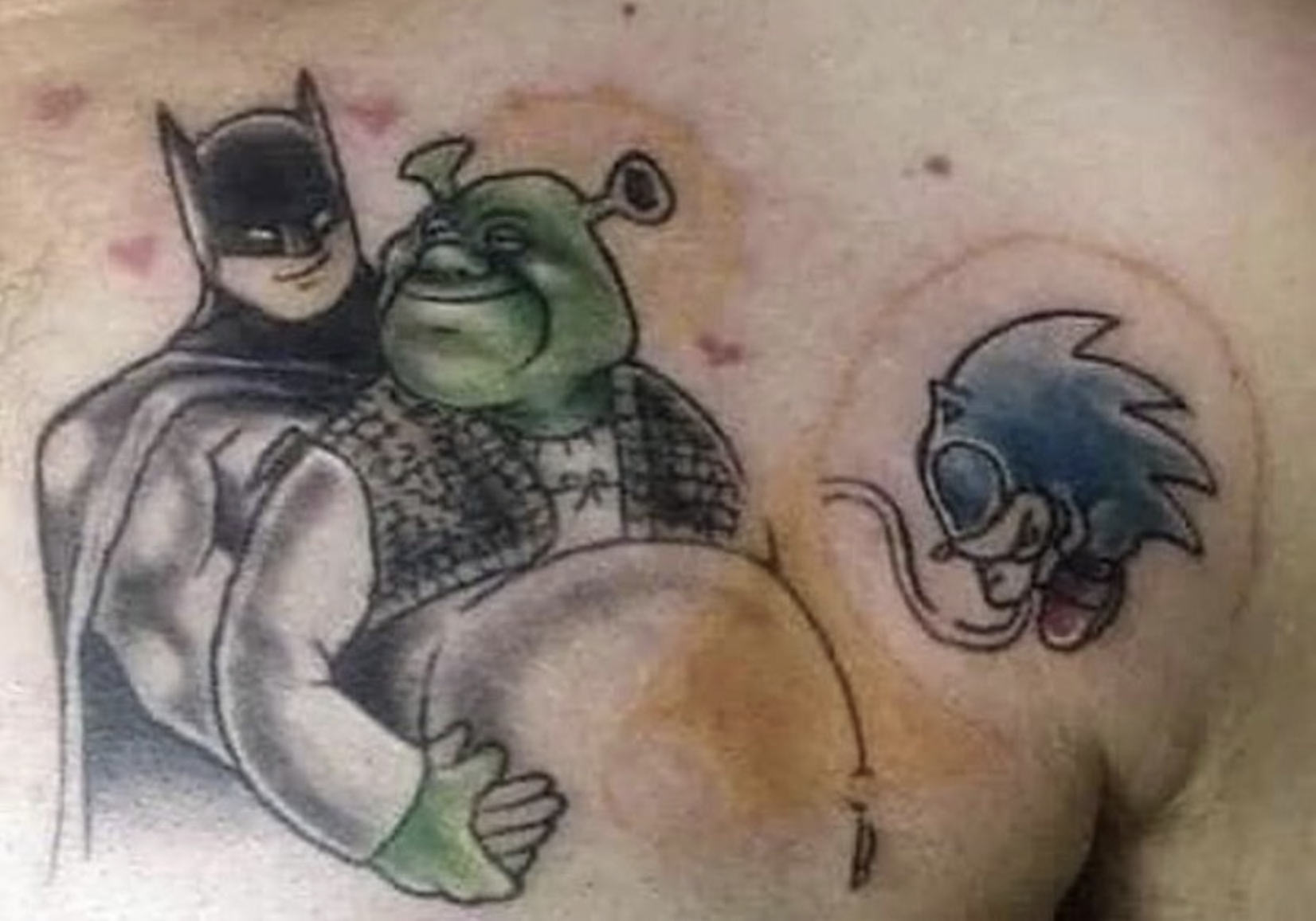 Awful Tattoos - batman shrek sonic