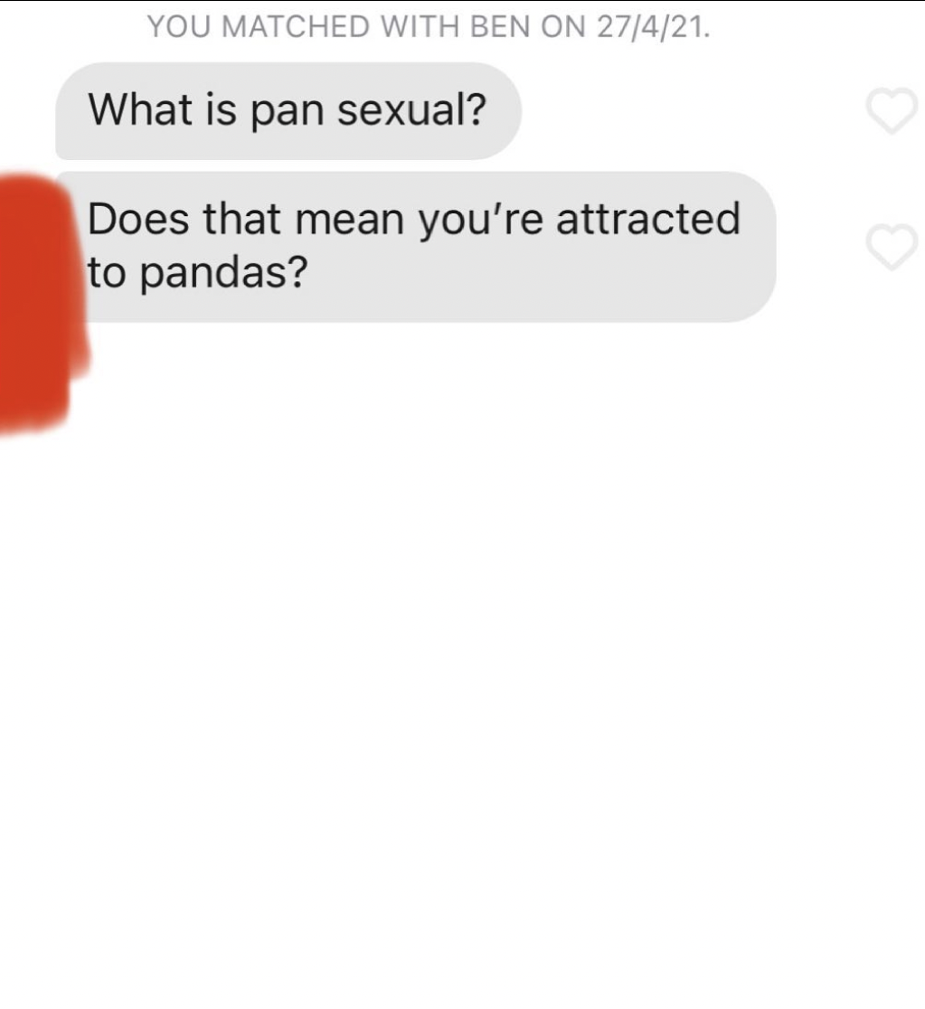 cringe tinder openers - paper - You Matched With Ben On 27421. What is pan sexual? Does that mean you're attracted to pandas?