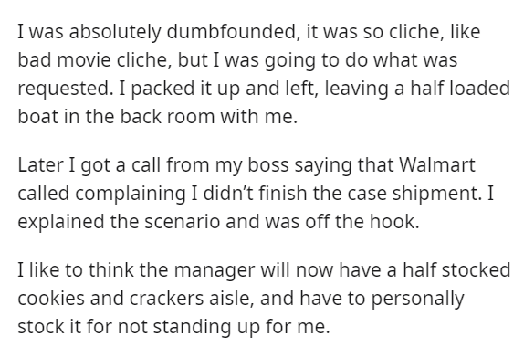 Walmart manager fires guy who doesn't work there - document - I was absolutely dumbfounded, it was so cliche, bad movie cliche, but I was going to do what was requested. I packed it up and left, leaving a half loaded boat in the back room with me. Later I