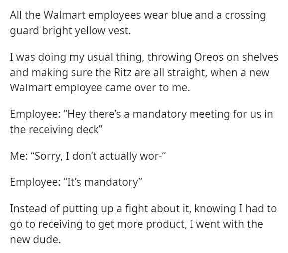 Walmart manager fires guy who doesn't work there - avengers memes irondad - All the Walmart employees wear blue and a crossing guard bright yellow vest. I was doing my usual thing, throwing Oreos on shelves and making sure the Ritz are all straight, when 