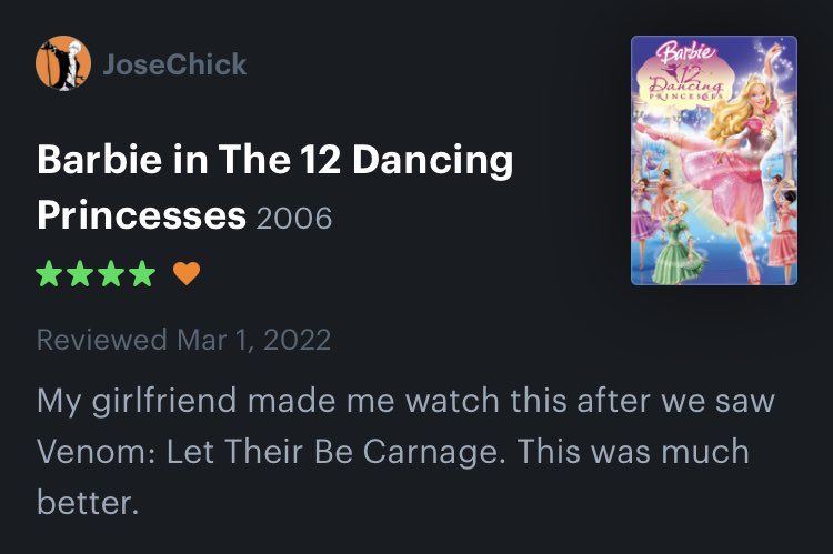 Honest Movie Reviews - barbie 12 - JoseChick Barbie in The 12 Dancing Princesses 2006 Barbie Dancing Princescrs Reviewed My girlfriend made me watch this after we saw Venom Let Their Be Carnage. This was much better.