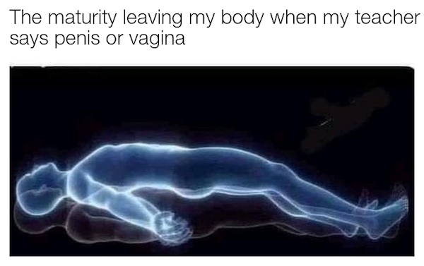 depression leaving my body meme - The maturity leaving my body when my teacher says penis or vagina