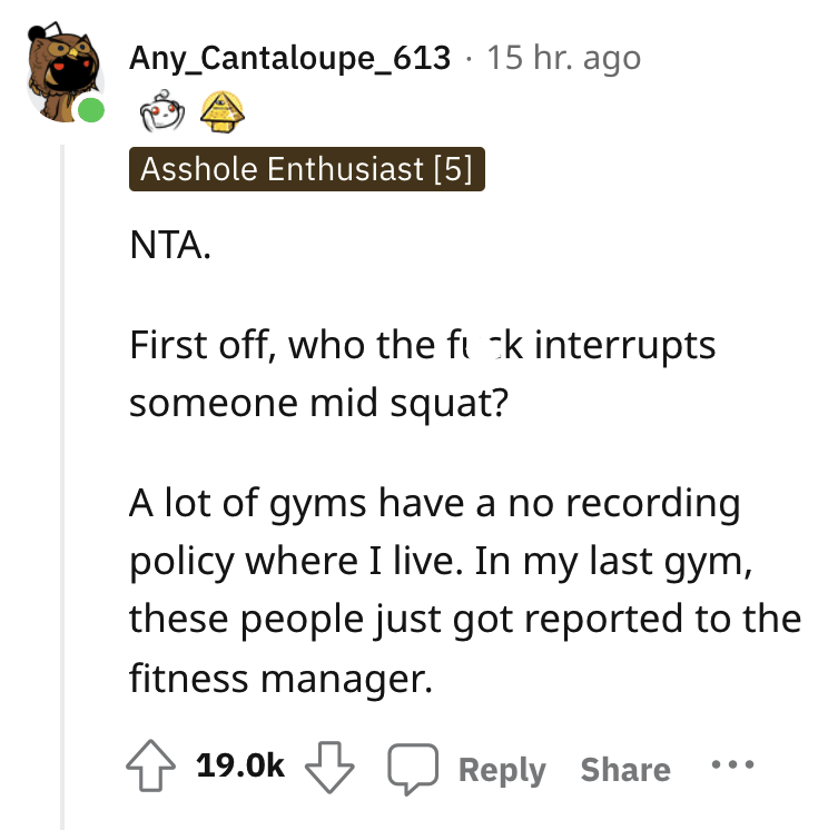 Gym Influencer gets instant karma - document - Any_Cantaloupe_613 15 hr. ago Asshole Enthusiast 5 Nta. First off, who the fuck interrupts someone mid squat? A lot of gyms have a no recording policy where I live. In my last gym, these people just got repor