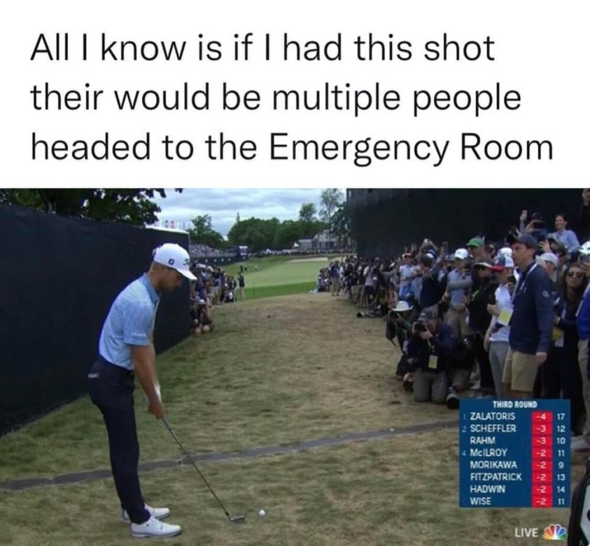 monday morning randomness - multiple - All I know is if I had this shot their would be multiple people headed to the Emergency Room Third Round 1 Zalatoris 2 Scheffler Rahm 4 McILROY Morikawa Fitzpatrick Hadwin Wise Toon~~~~ 3 12 3 10 17 2 11 9 2 13 2 2 1