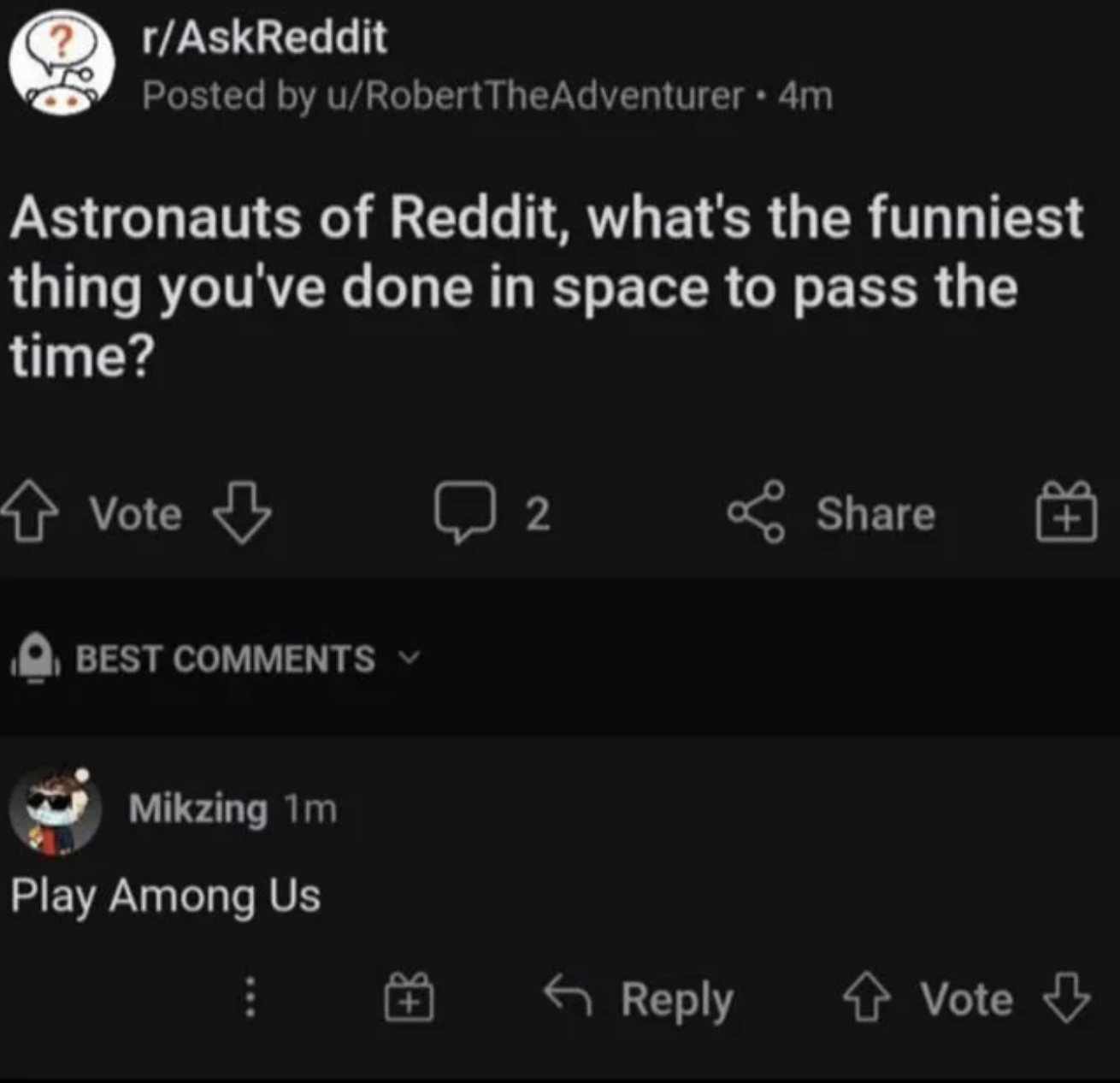 Cursed Comments - what's the funniest thing you've done in space to pass the time? Vote Best