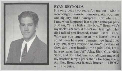 Celebrity Yearbook Photos - Ryan Reynolds