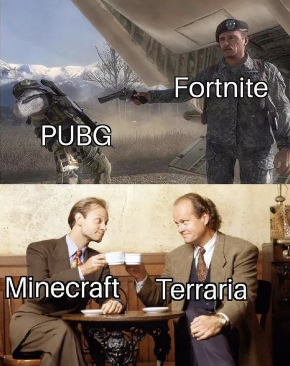 Gaming Memes - frasier and niles - Pubg Fortnite Minecraft Terraria