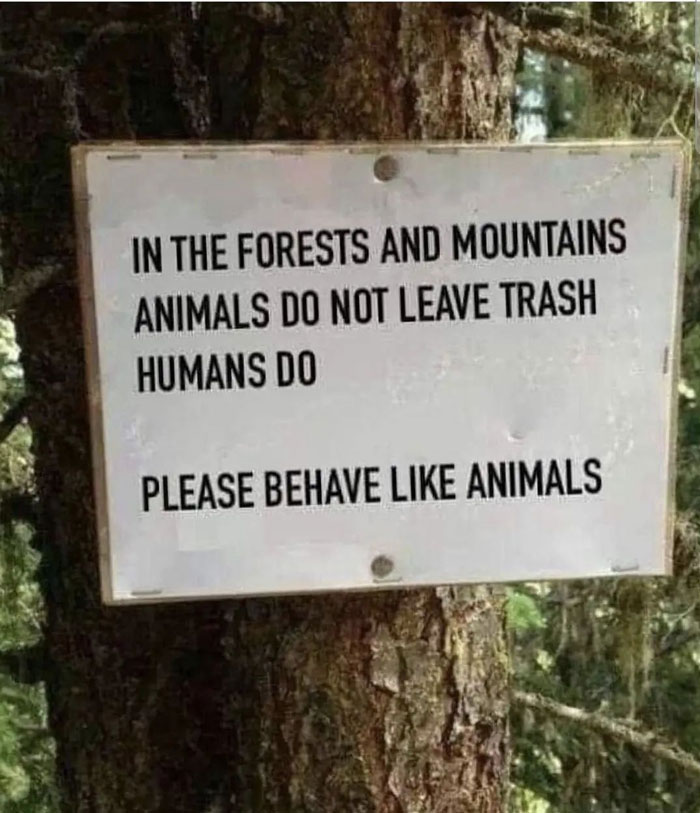 Humans of Capitalism - nature reserve - In The Forests And Mountains Animals Do Not Leave Trash Humans Do Please Behave Animals