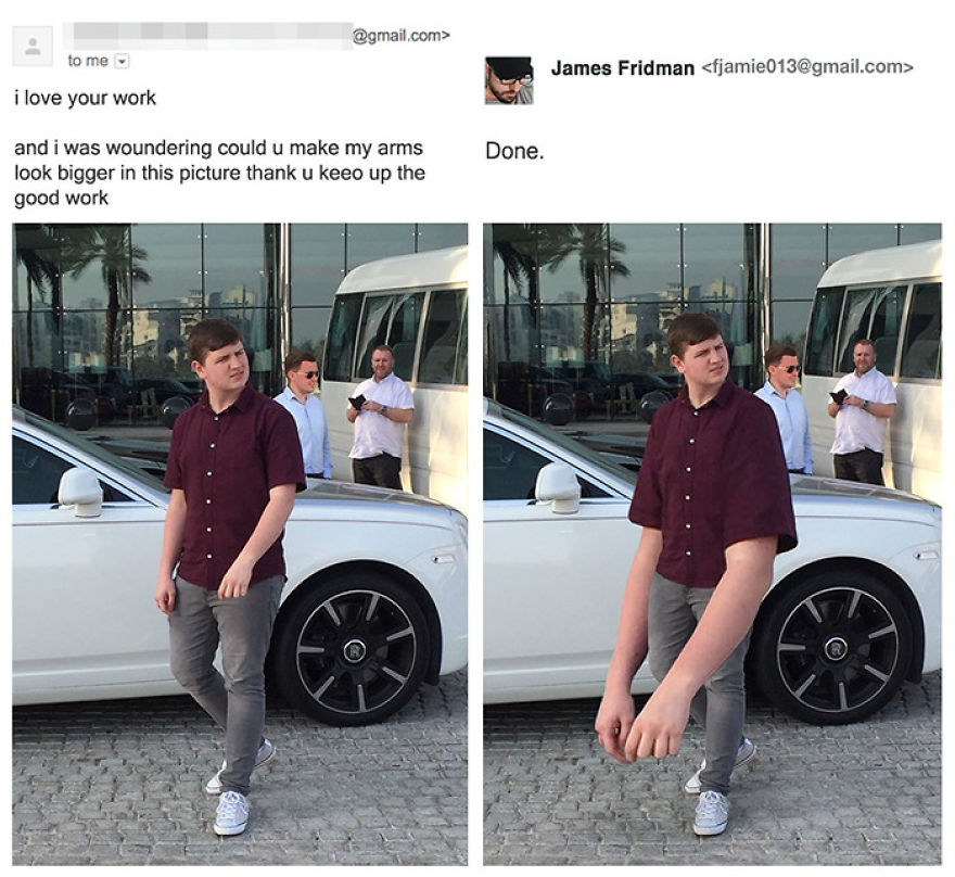 photoshop troll - funny james fridman photoshop fails - to me i love your work .com> and i was woundering could u make my arms look bigger in this picture thank u keeo up the good work Done. James Fridman