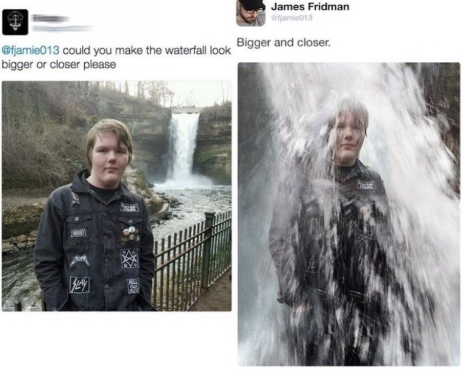 photoshop troll - minnehaha regional park - $ could you make the waterfall look bigger or closer please Blay James Fridman Bigger and closer.