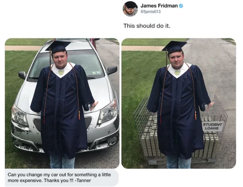 photoshop troll - james fridman student loans - D Can you change my car out for something a little more expensive. Thanks you !!! Tanner James Fridman This should do it. Student Loans Sena