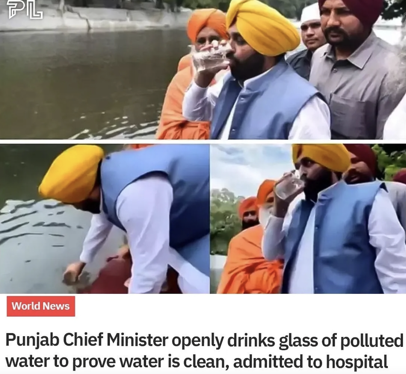 Facepalms - photo caption - Pl World News Punjab Chief Minister openly drinks glass of polluted water to prove water is clean, admitted to hospital