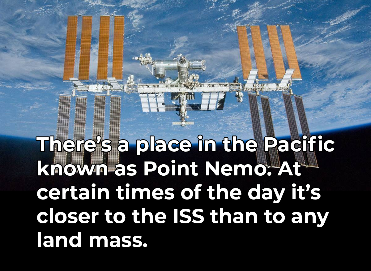 crazy and wtf facts - museu de les ciències príncipe felipe - J There's a place in the Pacific known as Point Nemo. At certain times of the day it's closer to the Iss than to any land mass.