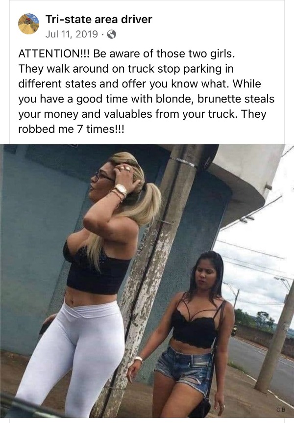 dirty pcis and memes - create - Tristate area driver . Attention!!! Be aware of those two girls. They walk around on truck stop parking in different states and offer you know what. While you have a good time with blonde, brunette steals your money and val