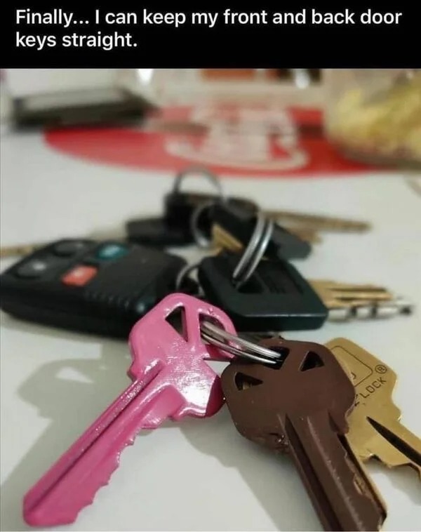 dirty pcis and memes - key goes to he front door - Finally... I can keep my front and back door keys straight. 55 Lock