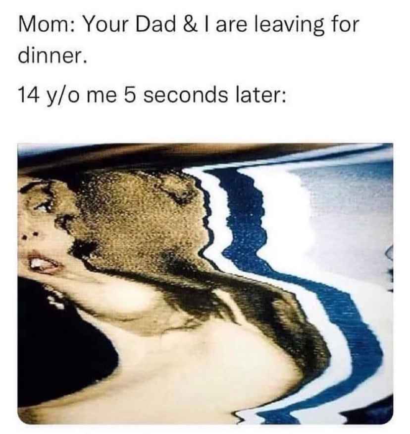 low brow humor and spicy memes - Mom Your Dad & I are leaving for dinner. 14 yo me 5 seconds later